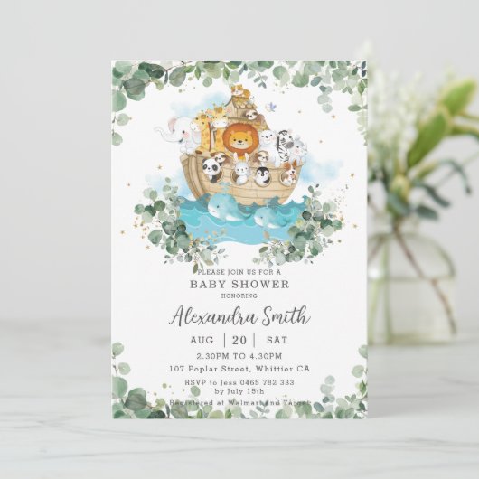 緑のノアの箱舟の赤男女兼用ちゃんシャワー 招待状 (スタンド正面)