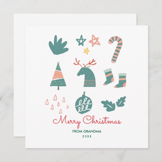 緑のノンフォトキュートシンプルクリスマスクリスマススケッチ シーズンカード (正面/裏面)