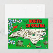 緑のノースカロライナ州マップ ポストカード (正面/裏面)