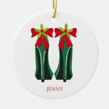 緑のハイヒールとクリスマスボウ