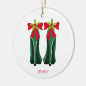 緑のハイヒールとクリスマスボウ セラミックオーナメント (左)