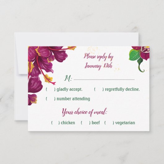 緑のハイビスカスの花の葉反応が鈍い 出欠カード (正面)