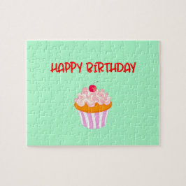 緑のハッピーバースデーのおいしいカップケーキ ジグソーパズル