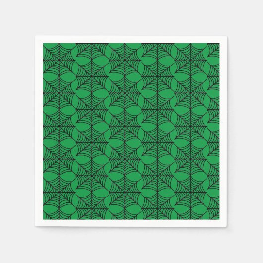 緑のハロウィーンスパイダーウェブ スタンダードカクテルナプキン (正面)