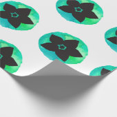 緑のハワイアンの花模様 ラッピングペーパー (角)