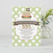 緑のハンバーガーはBBQのベビーシャワー招待状をつなぎます 招待状 (スタンド正面)