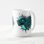 緑のハートで単語を愛する コーヒーマグカップ (正面右)