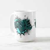 緑のハートで単語を愛する コーヒーマグカップ (正面左)