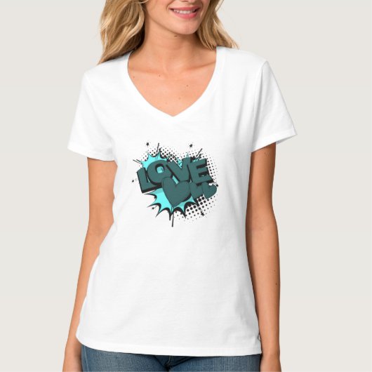 緑のハートで単語を愛する Tシャツ (正面)