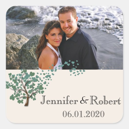 緑のハートツリーのアイボリー優先ステッカー スクエアシール (正面)