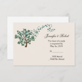 緑のハートツリーのアイボリー応答カード 出欠カード (正面/裏面)