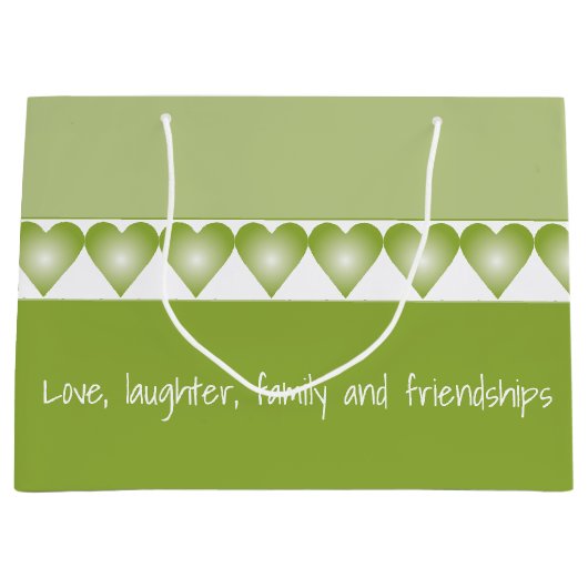 緑のハートパターンでアクセント ラージペーパーバッグ (正面)