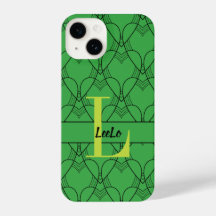 緑のハートパターンモノグラムと名前のカスタム