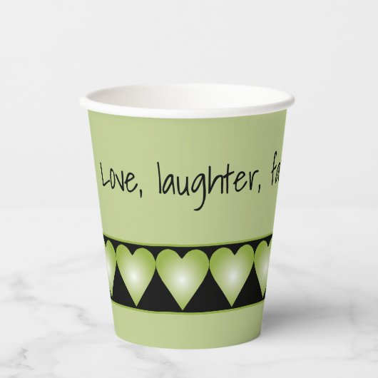 緑のハートパターン（黒） 紙コップ (正面)