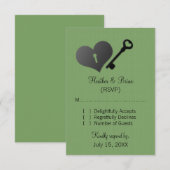 緑のハートロックと鍵応答カード 出欠カード (正面/裏面)