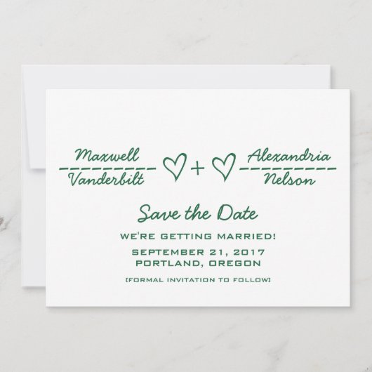 緑のハート数式日付の保存招待状 招待状 (正面)