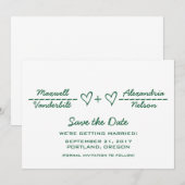 緑のハート数式日付の保存招待状 招待状 (正面/裏面)