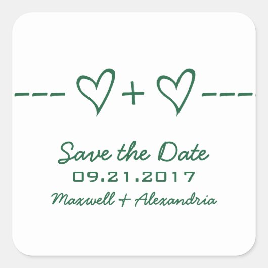 緑のハート方程式 Save the Date ステッカー (正面)