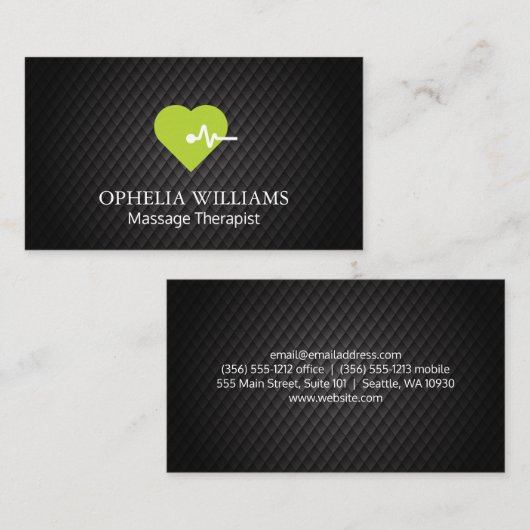 緑のハート率アイコン |黒いタイリング 名刺 (正面/裏面)