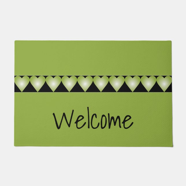 緑のハート詳細 ドアマット (正面)