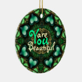 緑のハート:あなたは美しい素晴らしオーナメント セラミックオーナメント (右)