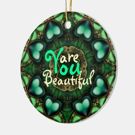 緑のハート：あなたは美しい素晴らしオーナメント セラミックオーナメント (左)