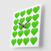 緑のハート スクエア壁時計 (傾斜)