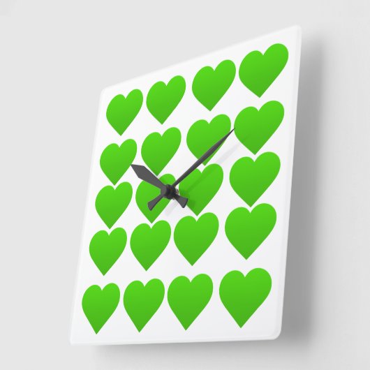 緑のハート スクエア壁時計 (傾斜)