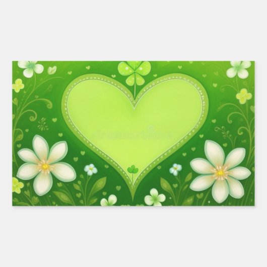 緑のハート 長方形シール (正面)