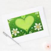 緑のハート 長方形シール (封筒)