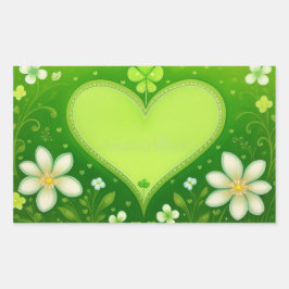 緑のハート 長方形シール