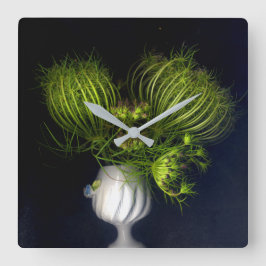 緑のハート（黒） スクエア壁時計