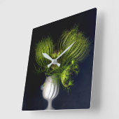 緑のハート（黒） スクエア壁時計 (傾斜)