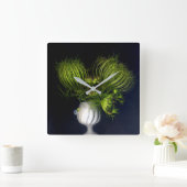 緑のハート（黒） スクエア壁時計 (ホーム)