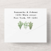 緑のハーブ水の色の緑のセージのタイム結婚ズ オールインワン招待状 (裏面)