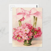 緑のバスケットに美しいヴィンテージピンクの花 ポストカード (正面/裏面)