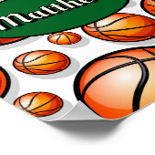 緑のバスケットボールパターン名 ポスター (角)