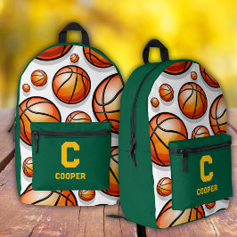 緑のバスケットボールパターン プリントバックパック