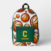 緑のバスケットボールパターン プリントバックパック (正面)