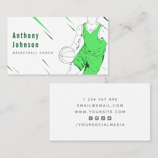 緑のバスケモダンットコーチトレーナーシルエット 名刺 (正面/裏面)