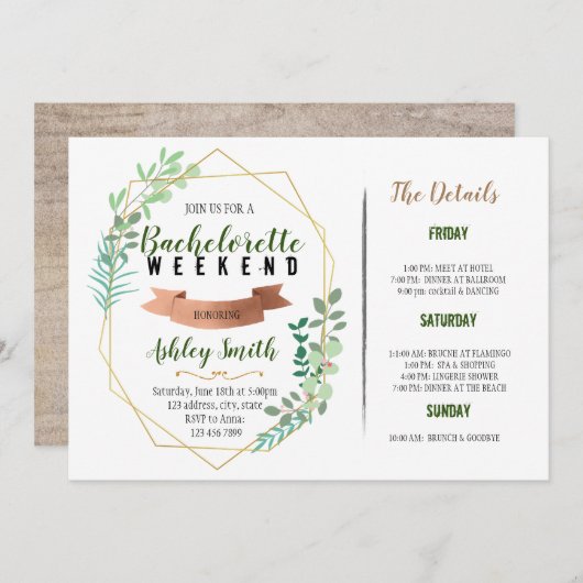 緑のバチェロレッテの旅程 招待状 (正面/裏面)