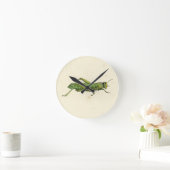 緑のバッタの縁どられたプリント ラウンド壁時計 (ホーム)