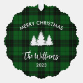 緑のバッファロープレイドファミリーの写真 オーナメントカード (正面)