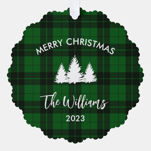 緑のバッファロープレイドファミリーの写真 オーナメントカード (正面)