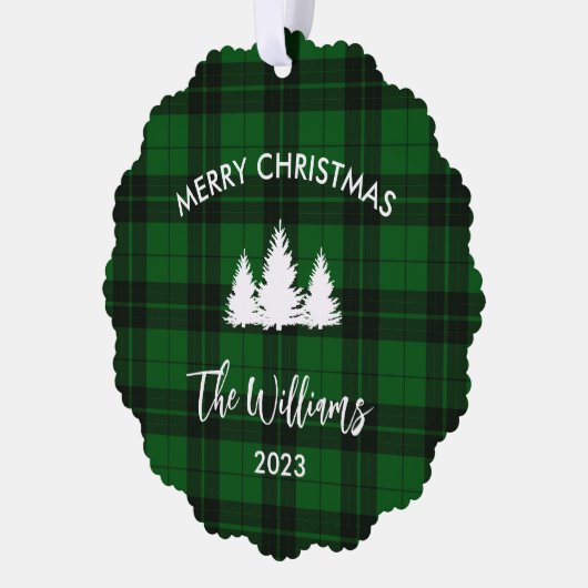 緑のバッファロープレイドファミリーの写真 オーナメントカード (左)