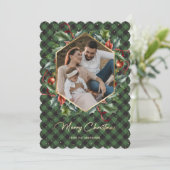 緑のバッファロープレイド写真クリスマスカード 花環 シーズンカード (スタンド正面)