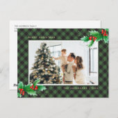 緑のバッファロープレイド水彩写真クリスマス シーズンポストカード (正面/裏面)