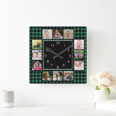緑のバッファロープレイド独自の写真コラージュを作成 スクエア壁時計 (ホーム)