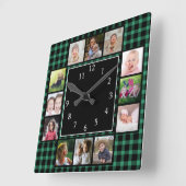 緑のバッファロープレイド独自の写真コラージュを作成 スクエア壁時計 (傾斜)