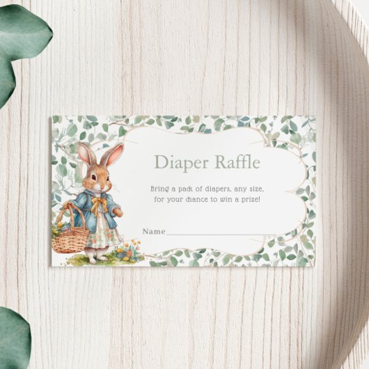緑のバニーガールベビーシャワーおむつラッフル エンクロージャーカード